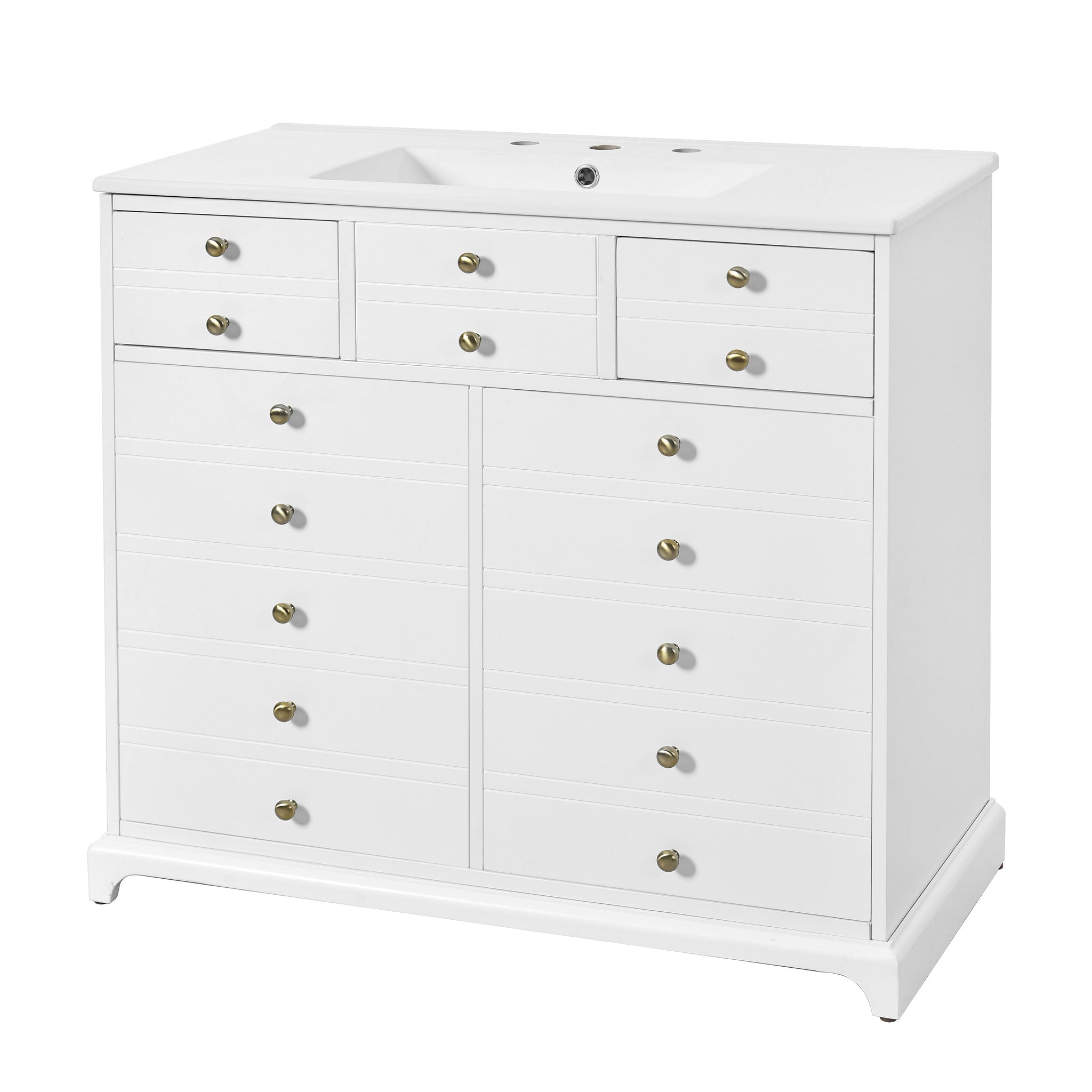 36" Bathroom Vanity with Ceramic Sink - Solid Wood