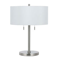 24" Nickel Metal Two Light Table Lamp With White Empire Shade