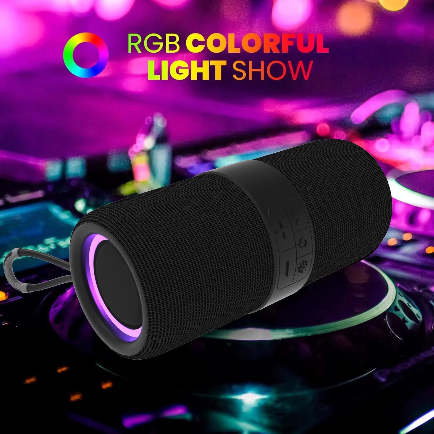 Waterproof Bluetooth 5.0 Speaker with Mutil-Colorful 7LED Lights Patterns, Portable Truwireless Party Speaker with 360 Rich Dynamic Sound - stylishhomedecor2024.com