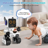 Rechargeable RC Robot Toy for Kids - Interactive Intelligent LED Light, Speaks, Dances, Built-In Coin Bank (White) - stylishhomedecor2024.com