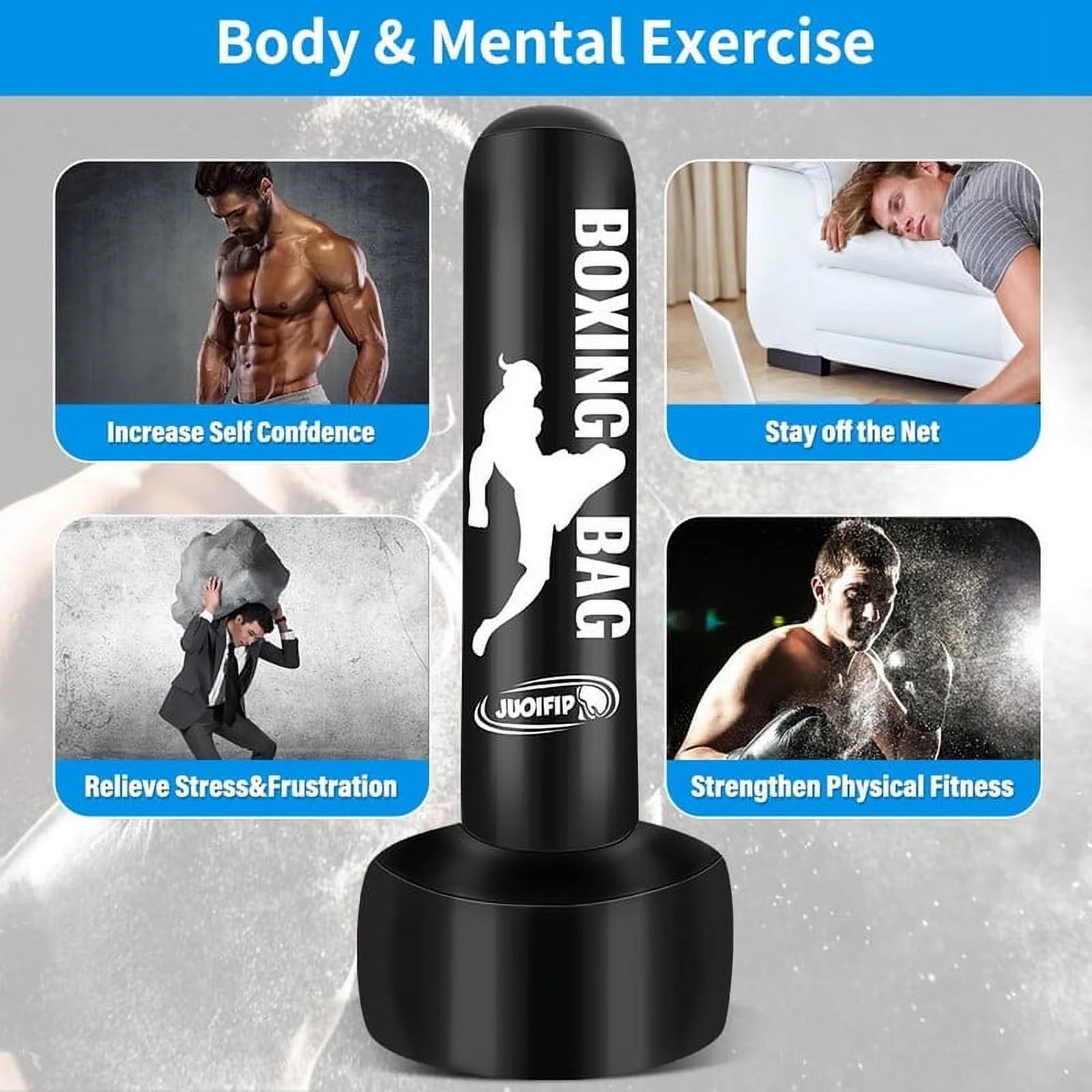 Heavy Punching Bags for Adults Freestanding Boxing Bag with Stand Men Stand Kickboxing Bag Ideal Standing Inflatable Kickboxing Bag - stylishhomedecor2024.com