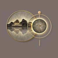 Luxury Modern LED Wall Clock Crystal Canvas Landscape Paintings Digital Modern Lighting Wall Art Mountain Wall Decoration Living