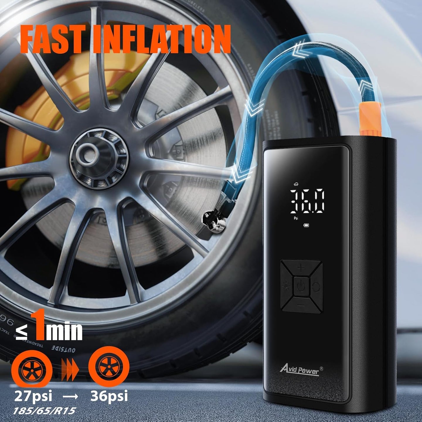 AVID POWER Portable Tire Inflator for Car, Cordless Air Compressor W/ 4500Mah Battery and 12V DC Adapter, Air Pump for Car Tires, Motorcycle, Bicycle, Ball and Small Inflatables W/Smart Modes