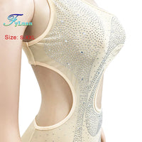 Mesh Perspective Women's Cut Out Waist Dress Inclined ShoulderSleeveless Set With Diamonds Slim Irregular Skirt Vacation Outfits