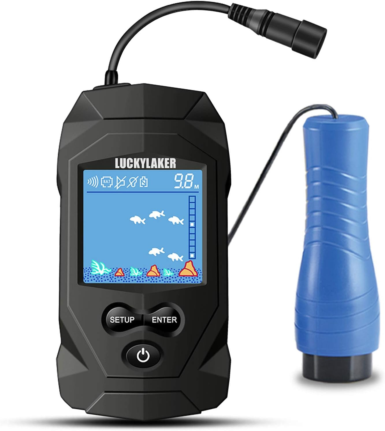 LUCKYLAKER Depth Handheld Fish Finder Display Boat Ice Fishing Finder Sonar Portable Wired Fish Finders Transducer LCD Monitor