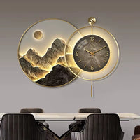 Luxury Modern LED Wall Clock Crystal Canvas Landscape Paintings Digital Modern Lighting Wall Art Mountain Wall Decoration Living