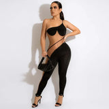 GUWU Mesh See Though One Shoulder Spaghetti Strap Sleeveless Women Jumpsuit  Summer Sexy Party Club Playsuit Overalls