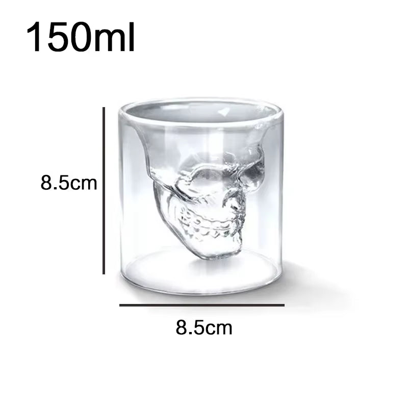 Skull Cup Double-Layered Transparent Skull Head Coffee Mug Crystal Glass Cup for Home Bar Club Whiskey Wine Vodka and Beer Wine