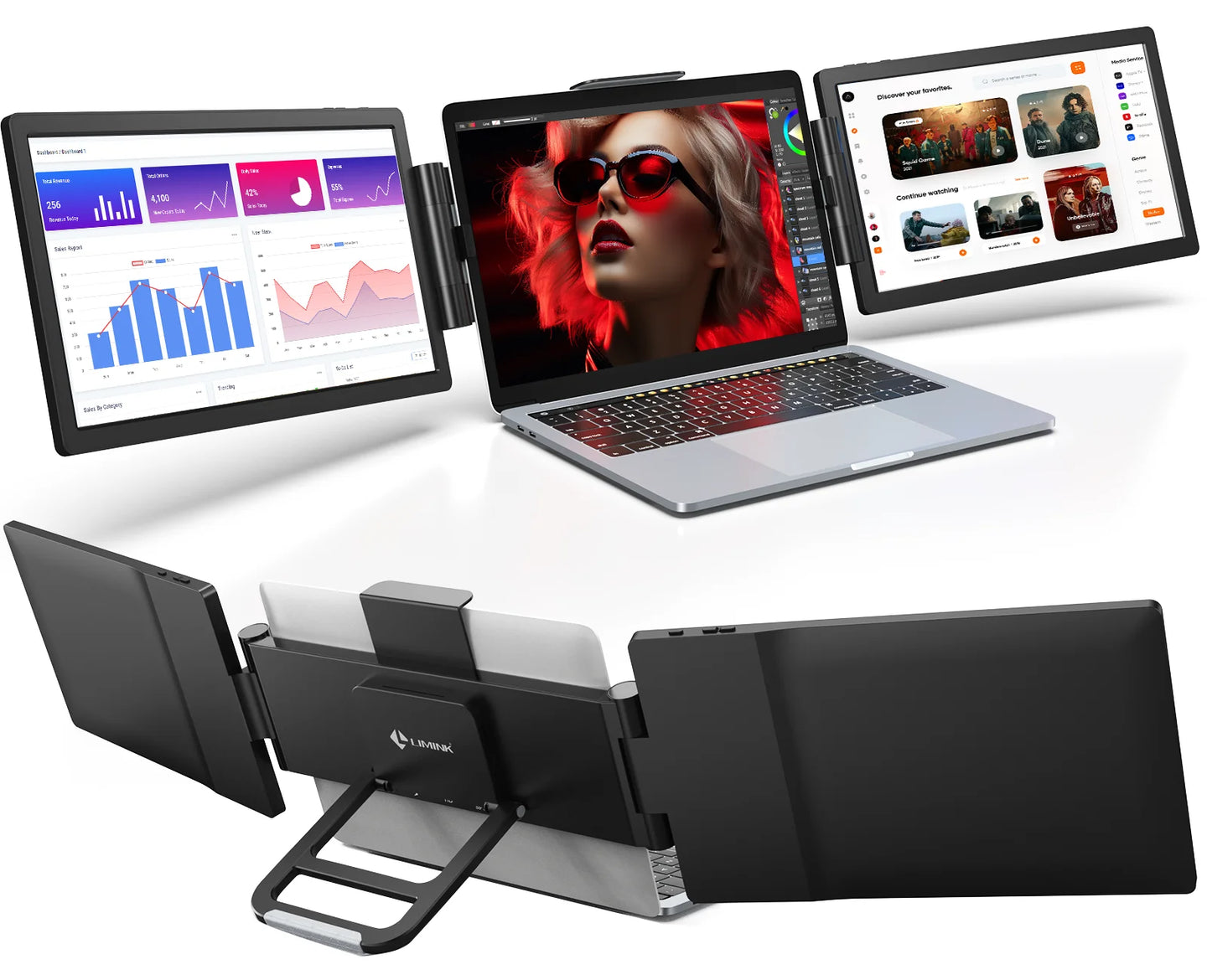 Portable Triple Monitor for 13-16" Laptop, Extender 12Inch Screen Dual Display Travel Extended Foldable Workstation Monitor Display - stylishhomedecor2024.com