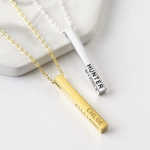 Personalized Mother Necklace, 4 Side Bar Necklace, Kids Names Necklace - stylishhomedecor2024.com