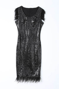 Elegant Sequined Feather Little Black Dress