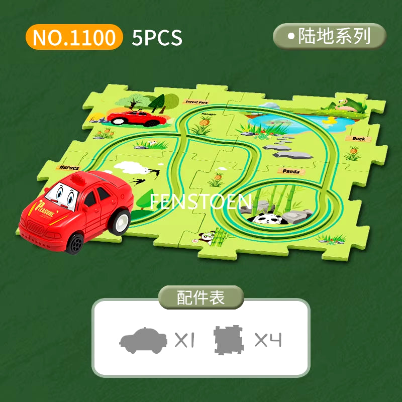 Children Puzzle Electric Railroad Speeder DIY Assembly Electric Car Automatic Rail City Scene Construction Education Toy Gift