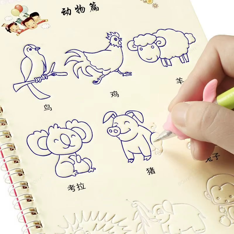 Reusable Children 3D Copybook for Calligraphy Numbers 0-10 Handwriting Copybooks Learning Math Writing Practice Book for Kids