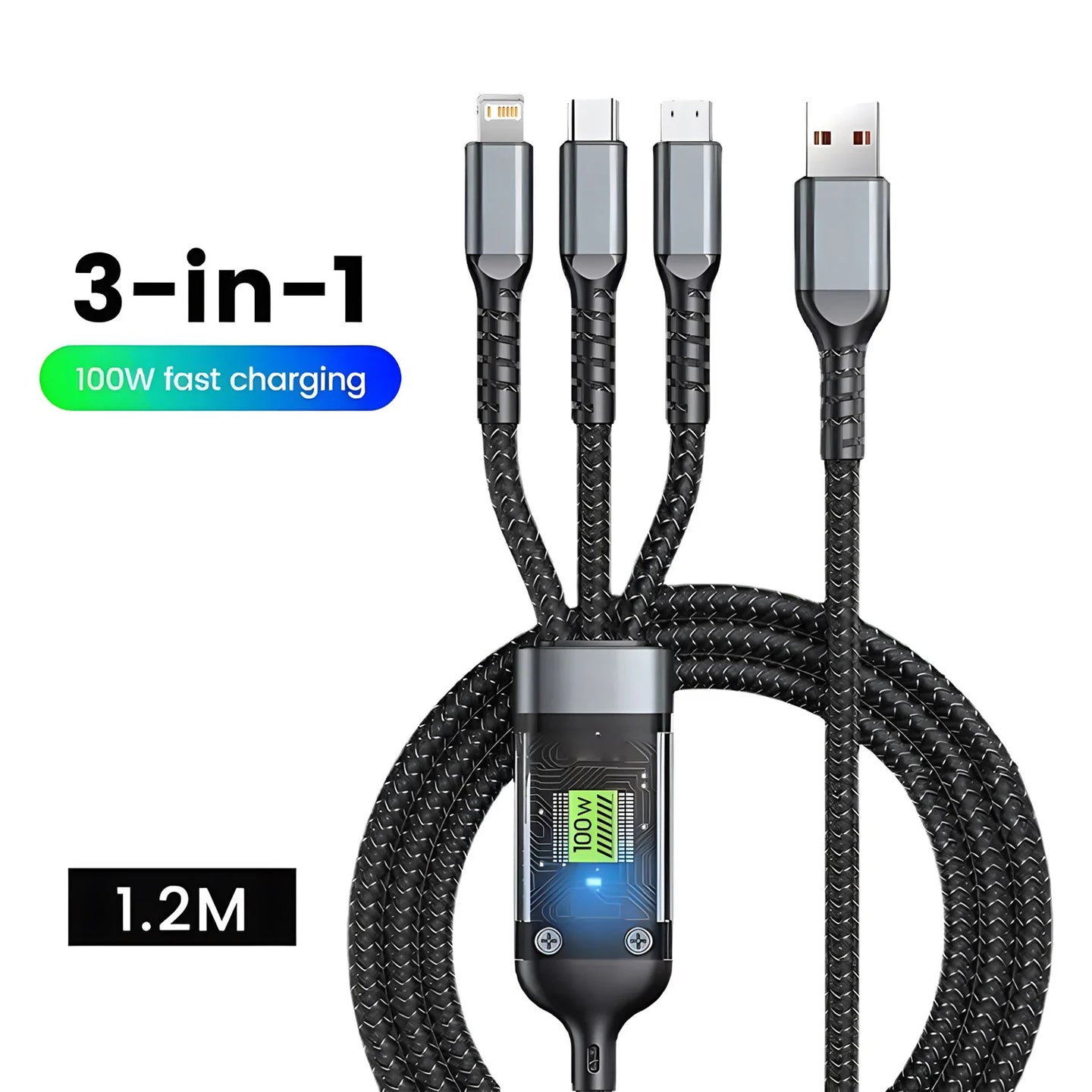 Transparent Luminous 3-In-1 Super Fast Charging Cable, 3 in 1 Charging Cable, Universal with Type-C Micro for Iphone15 14 13 - stylishhomedecor2024.com