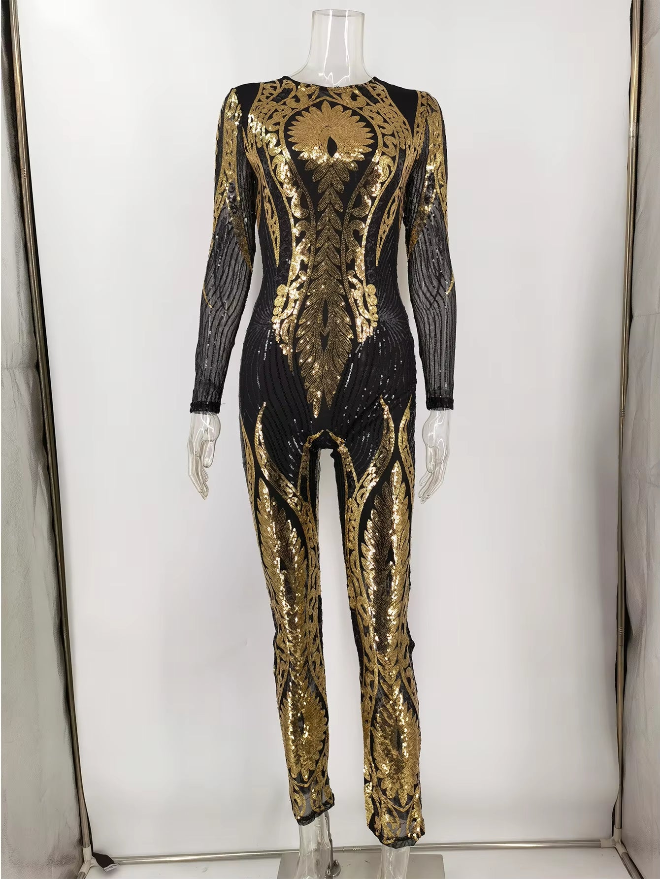 Sexy Long Sleeve Sequin Bodycon Jumpsuit Women Body Bodysuit One Piece Birthday Party Nightclub Outfits Womens Jumpsuits Overall - stylishhomedecor2024.com