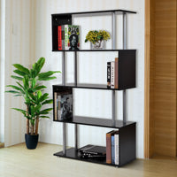 HOMCOM 4-Tires Wooden Bookcase S Shape Storage Display Unit Home Décor