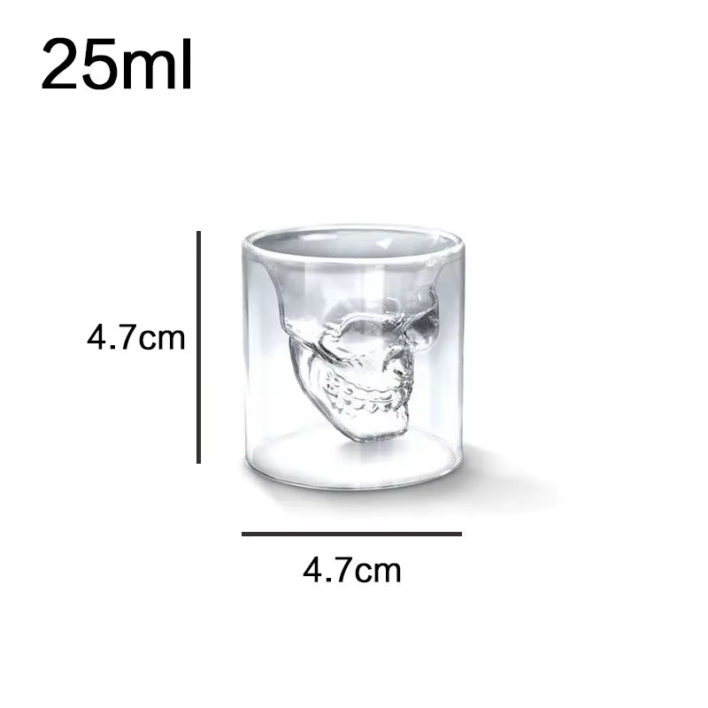 Skull Cup Double-Layered Transparent Skull Head Coffee Mug Crystal Glass Cup for Home Bar Club Whiskey Wine Vodka and Beer Wine