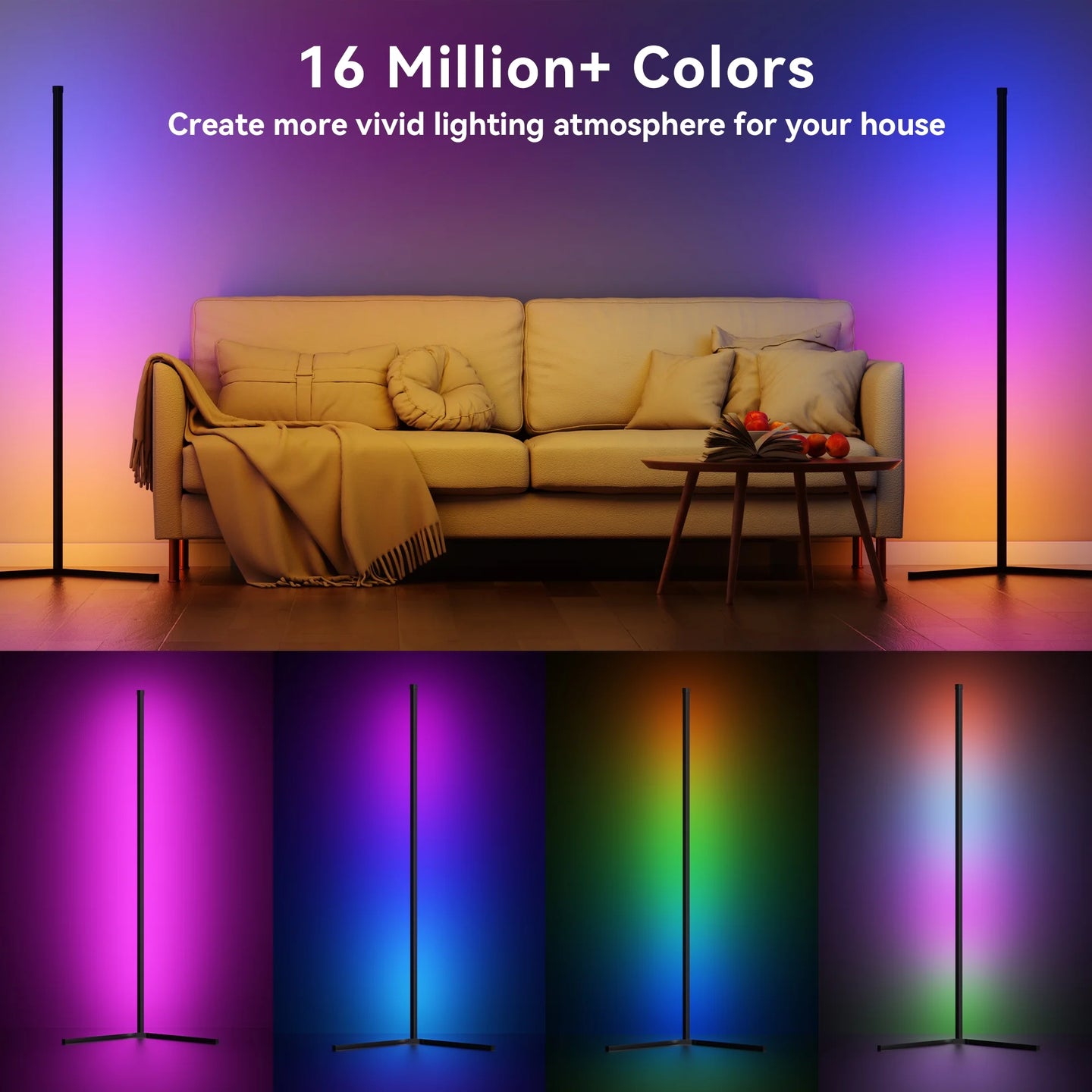 Led Corner Floor Lamp, Smart RGB Floor Lamp with App&Remote, 16 Million Colors Changing, Music Sync, Modern Corner Led Light for Bedroom Living Room and Gaming Room, Timing&Schedule - stylishhomedecor2024.com