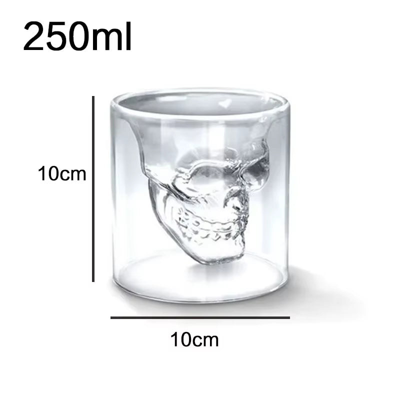 Skull Cup Double-Layered Transparent Skull Head Coffee Mug Crystal Glass Cup for Home Bar Club Whiskey Wine Vodka and Beer Wine