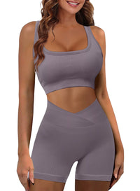 2 Piece Yoga Outfit Seamless Workout Set High Waist Exercise Short Pants with Sport Bra Tracksuit Gym Tracksuits - stylishhomedecor2024.com