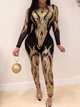 Sexy Long Sleeve Sequin Bodycon Jumpsuit Women Body Bodysuit One Piece Birthday Party Nightclub Outfits Womens Jumpsuits Overall - stylishhomedecor2024.com