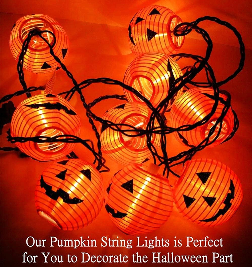 Halloween Pumpkin Lantern String Lights, 8.5Ft Orange Pumpkin String Lights with 10 Nylon Jack Smiling Face Lanterns, Halloween Lantern Lights for Indoor Outdoor Halloween Party Decor - stylishhomedecor2024.com