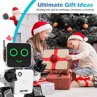 Rechargeable RC Robot Toy for Kids - Interactive Intelligent LED Light, Speaks, Dances, Built-In Coin Bank (White) - stylishhomedecor2024.com