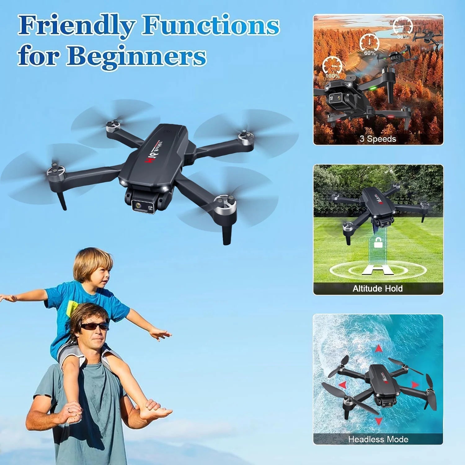 H16 Drone with Camera for Adults 4K, Foldable Drone for Beginners with Brushless Motor, Optical Flow Positioning, with 2 Batteries and Carrying Case - stylishhomedecor2024.com