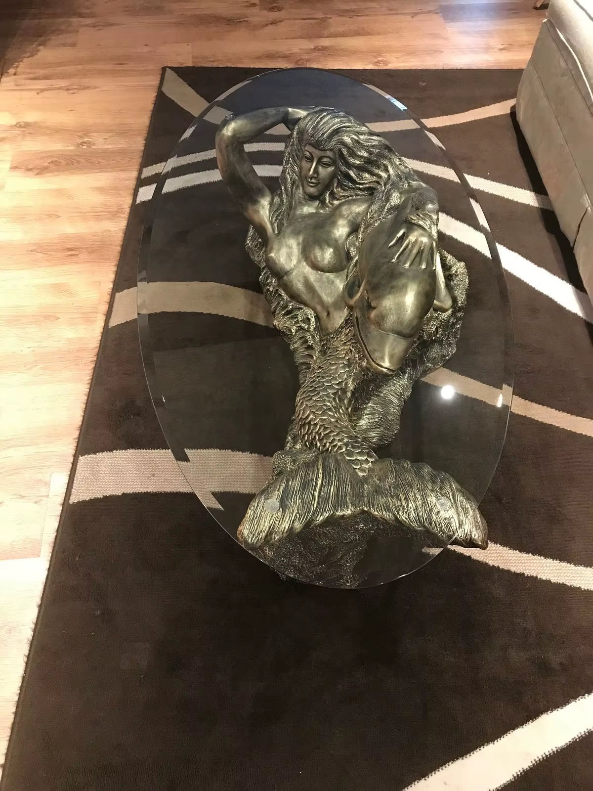 Function Center Decoration Girl Statue Lady Female Figural Art Casting Woman Bronze Sculpture Coffee Table with Glass Top