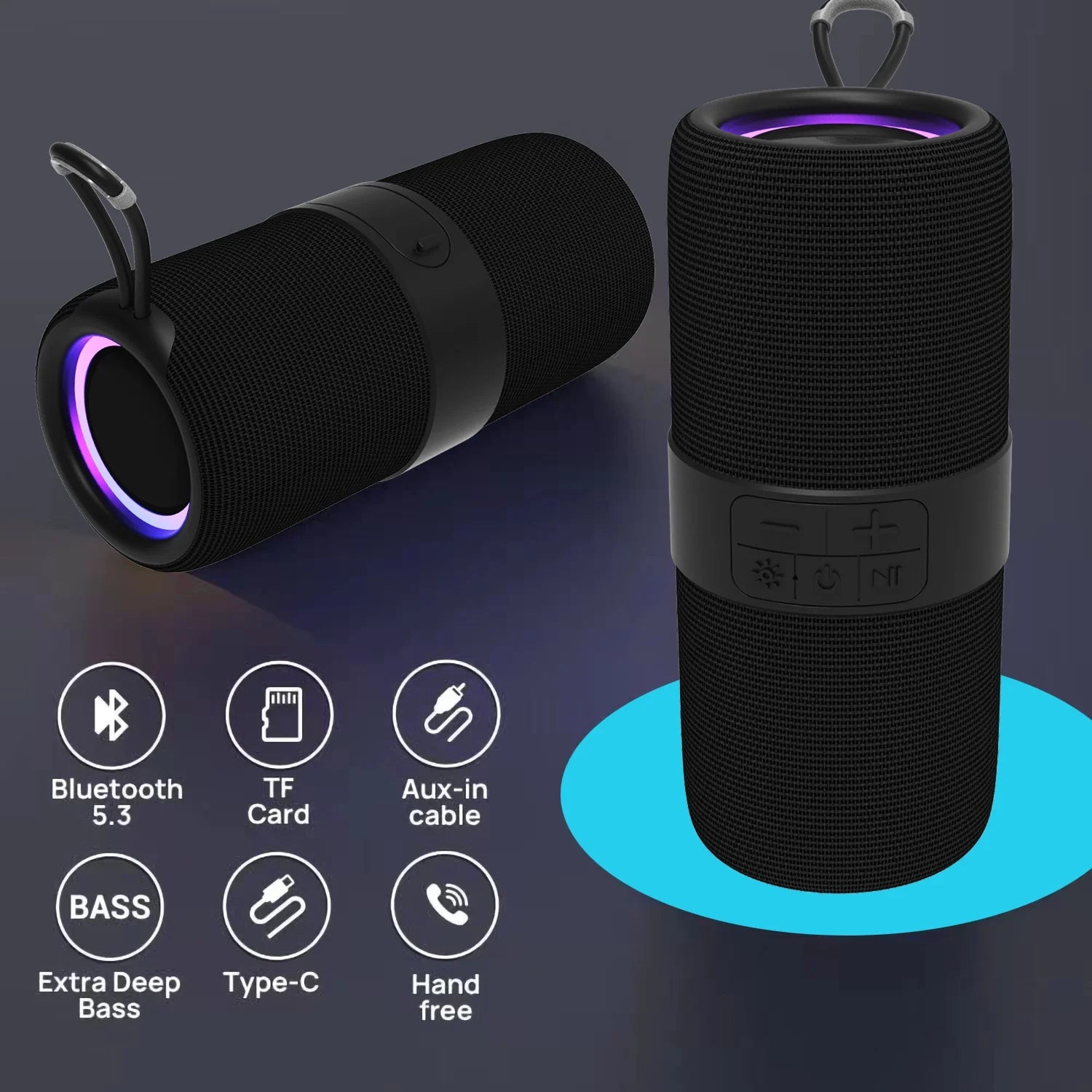 Waterproof Bluetooth 5.0 Speaker with Mutil-Colorful 7LED Lights Patterns, Portable Truwireless Party Speaker with 360 Rich Dynamic Sound - stylishhomedecor2024.com