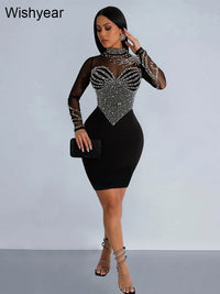 WishYear Rhinestone Pearl Mesh Maxi Dress