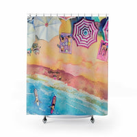 Colorful Day at the Beach Shower Curtains Home Decor - stylishhomedecor2024.com