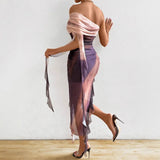 New Sweetheart Hot Girl Strapless Dress Mesh Thin Ruffled Slim Sexy Party Birthday Skirt for Women