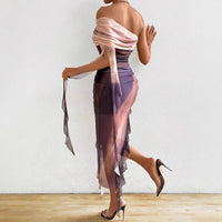 New Sweetheart Hot Girl Strapless Dress Mesh Thin Ruffled Slim Sexy Party Birthday Skirt for Women