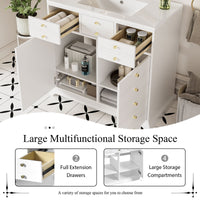 36" Bathroom Vanity with Ceramic Sink - Solid Wood