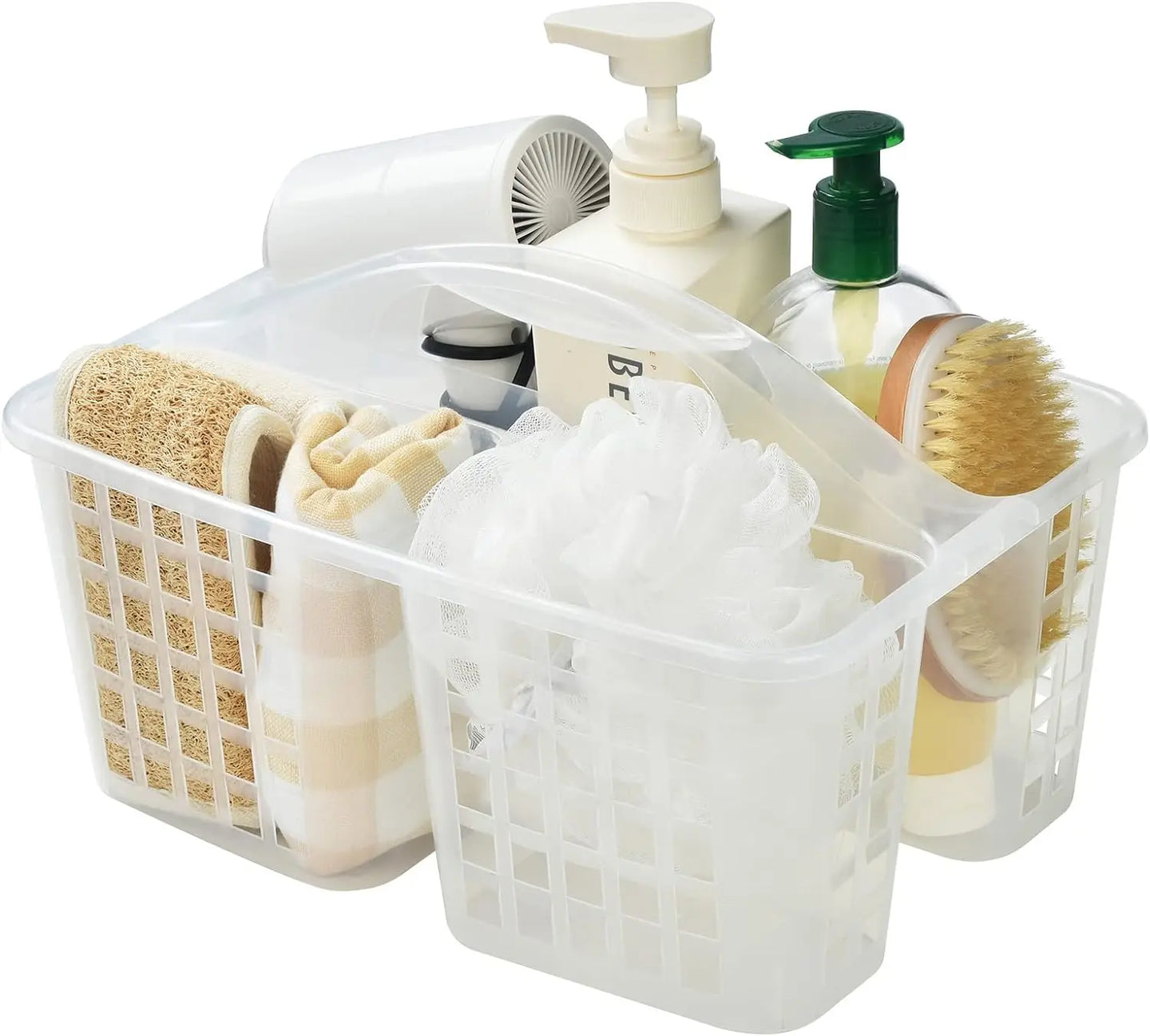 Plastic Shower Caddy Basket with Compartments, Portable Divided Cleaning Supply Storage Organizer with Handle for Dorm Bathroom