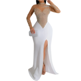 Plus Size Pearl Party Dress Female Diamond Sheer Mesh Clothing Evening Luxury Club Outfit 2024 Spring Elegant Pretty Women Dress
