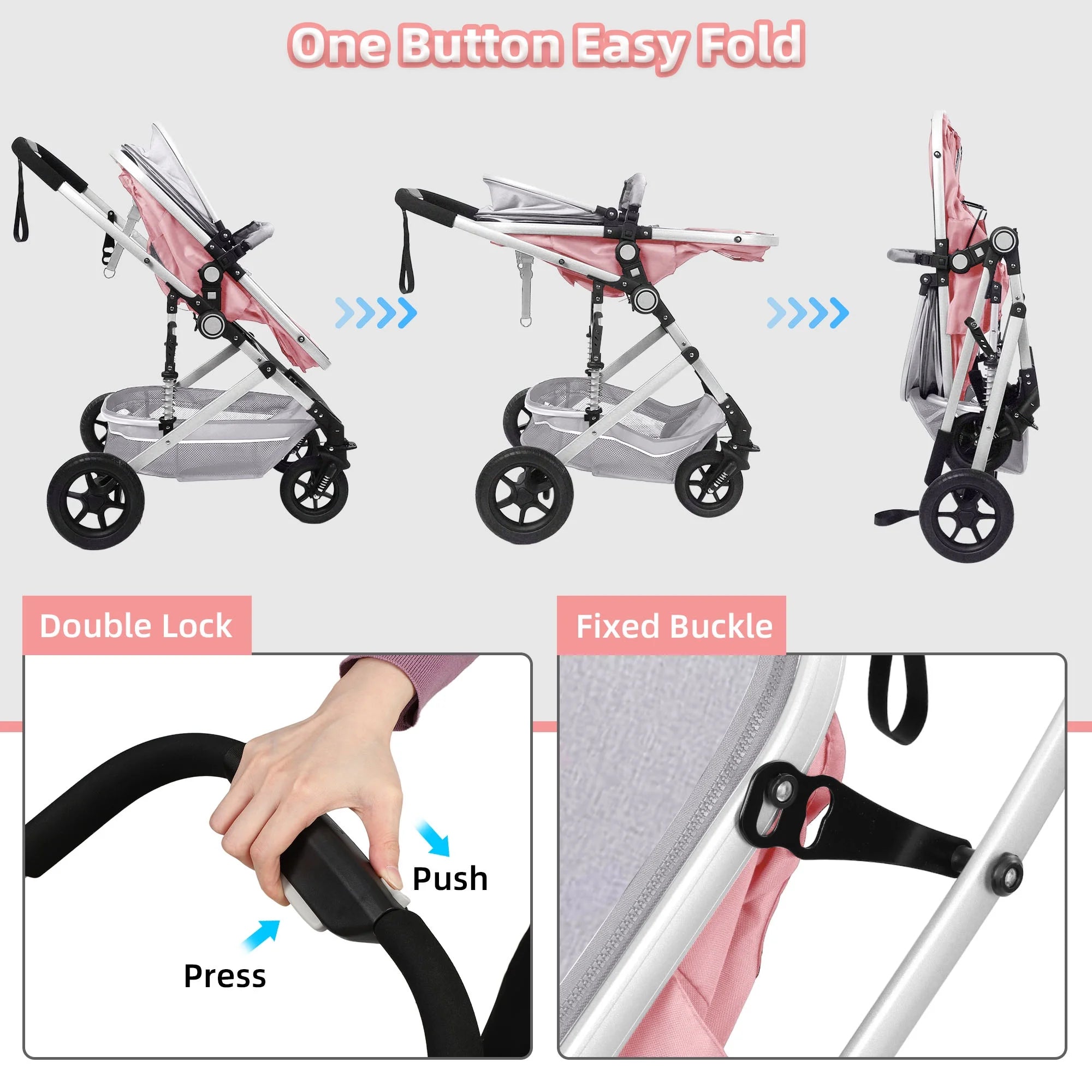 Foldable Baby Stroller with Reversible Bassinet - stylishhomedecor2024.com