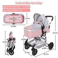 Foldable Baby Stroller with Reversible Bassinet - stylishhomedecor2024.com