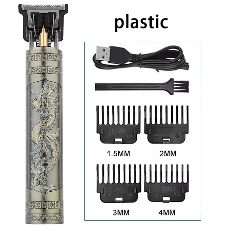 Vintage T9 Electric Hair Cutting Machine Hair Clipper Professional Men Shaver Rechargeable Barber Trimmer for Men Dragon Buddha - stylishhomedecor2024.com