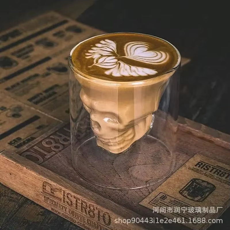 Skull Cup Double-Layered Transparent Skull Head Coffee Mug Crystal Glass Cup for Home Bar Club Whiskey Wine Vodka and Beer Wine