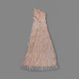 Women's Sexy One - Shoulder Sequin Gown with Rose Embellishments Lace High Split Mesh Wedding Party Long Dress