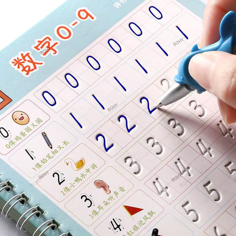 Reusable Children 3D Copybook for Calligraphy Numbers 0-10 Handwriting Copybooks Learning Math Writing Practice Book for Kids