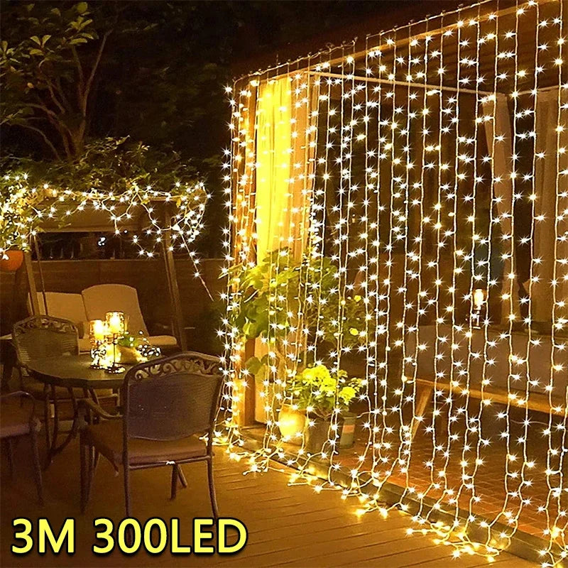 3M LED Curtain String Lights Fairy Decoration USB Holiday Garland Lamp 8 Mode for Home Garden Christmas Party New Year Wedding - stylishhomedecor2024.com