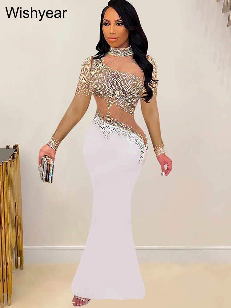 WishYear Rhinestone Mesh Mermaid Dress