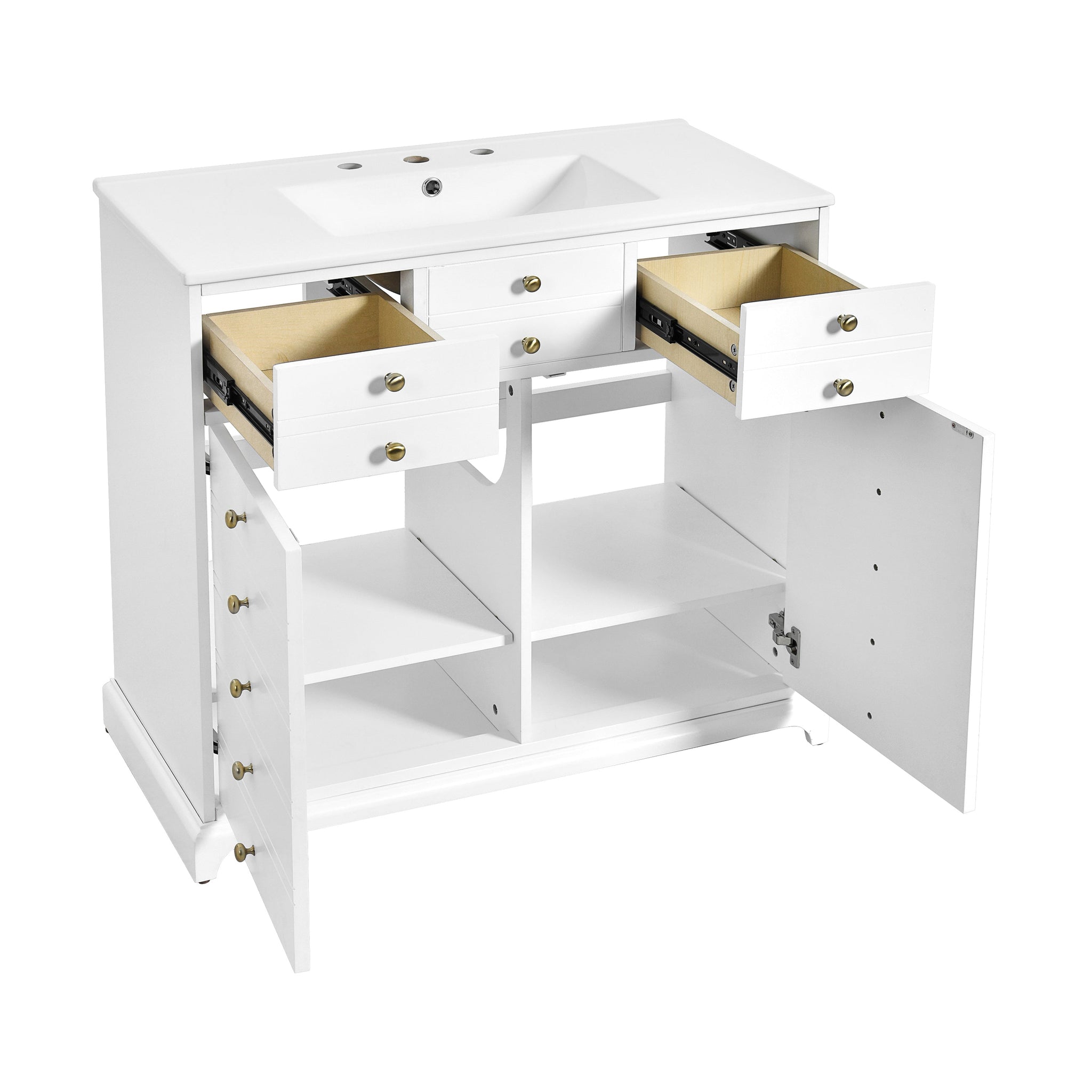 36" Bathroom Vanity with Ceramic Sink - Solid Wood