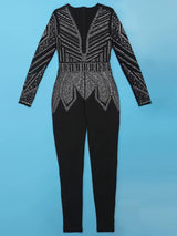 Sparkle Black Rhinestone Long Pants Jumpsuits Womens Autumn Long Sleeve Crystal Rompers Nightclub Outfits Clubwear - stylishhomedecor2024.com