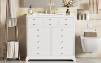 36" Bathroom Vanity with Ceramic Sink - Solid Wood