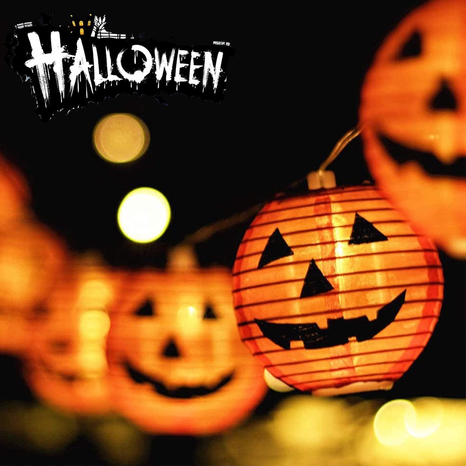 Halloween Pumpkin Lantern String Lights, 8.5Ft Orange Pumpkin String Lights with 10 Nylon Jack Smiling Face Lanterns, Halloween Lantern Lights for Indoor Outdoor Halloween Party Decor - stylishhomedecor2024.com