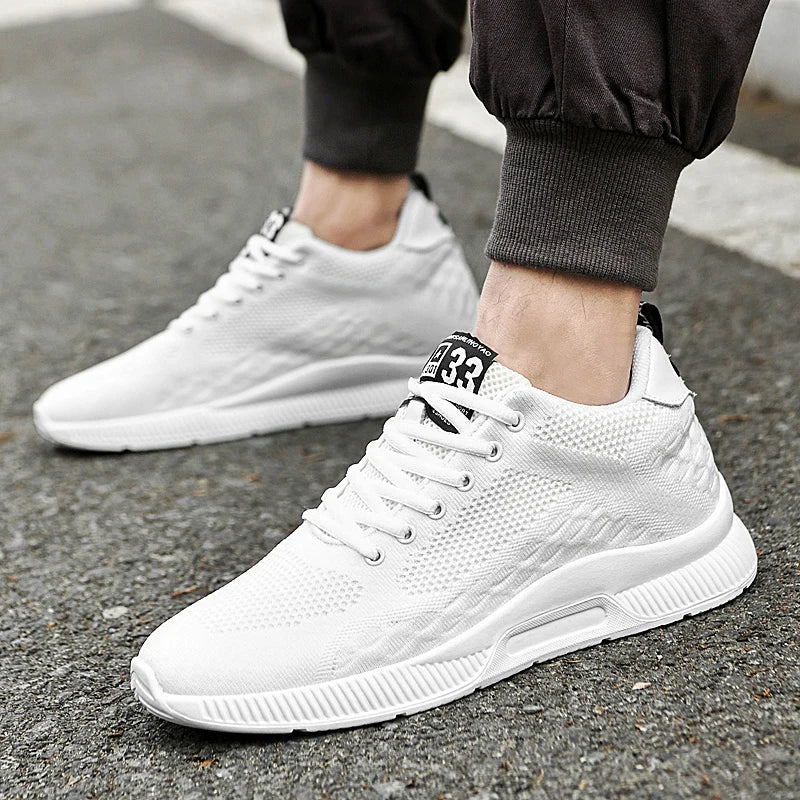 Black and white breathable elevator sneakers